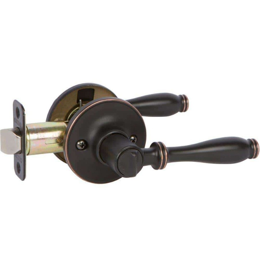 Door Hardware * | Delaney Hardware Callan Silona Edged Oil Rubbed Bronze Bed/Bath Door Handle