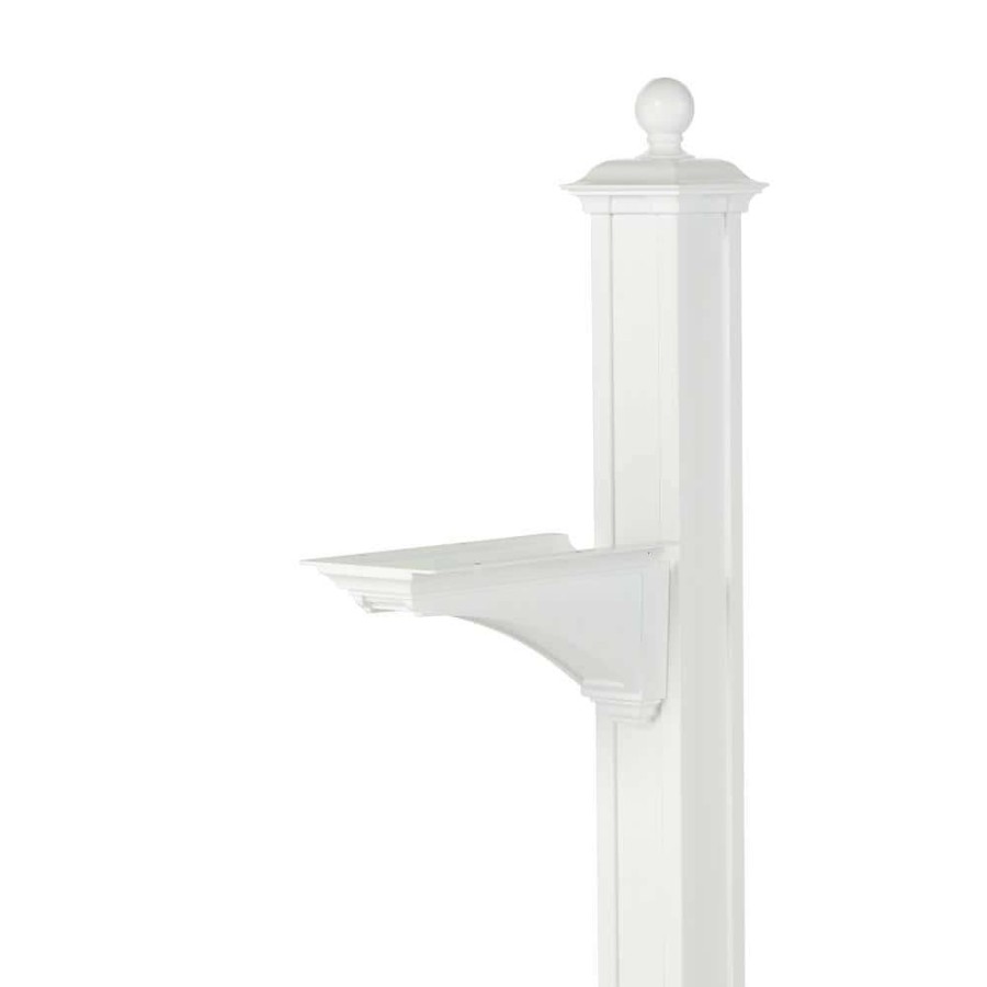 Mailboxes * | Whitehall Products Balmoral White Deluxe Post And Bracket With Finial