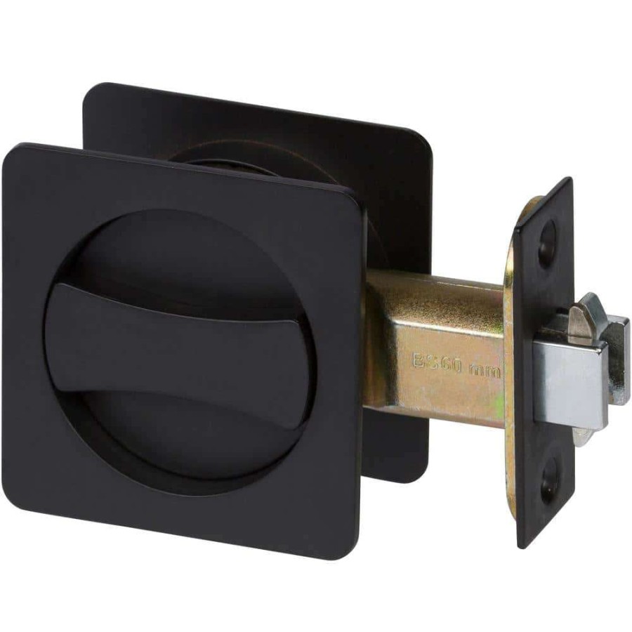 Door Hardware * | Delaney Hardware Contemporary Square Black Bed, Bath Privacy Sliding Pocket Door Lock