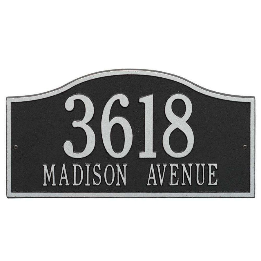 Mailboxes * | Whitehall Products Rolling Hills Rectangular Black/Silver Grande Wall 2-Line Address Plaque