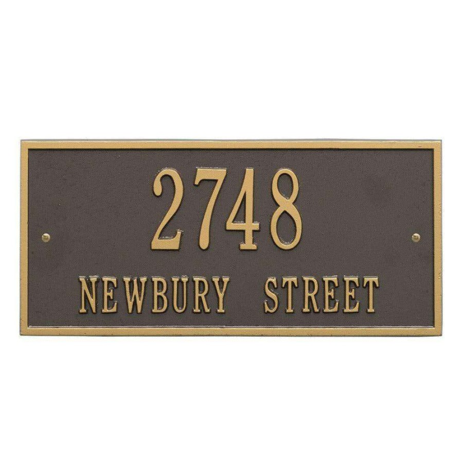 Mailboxes * | Whitehall Products Hartford Rectangular Bronze/Gold Standard Wall 2-Line Address Plaque