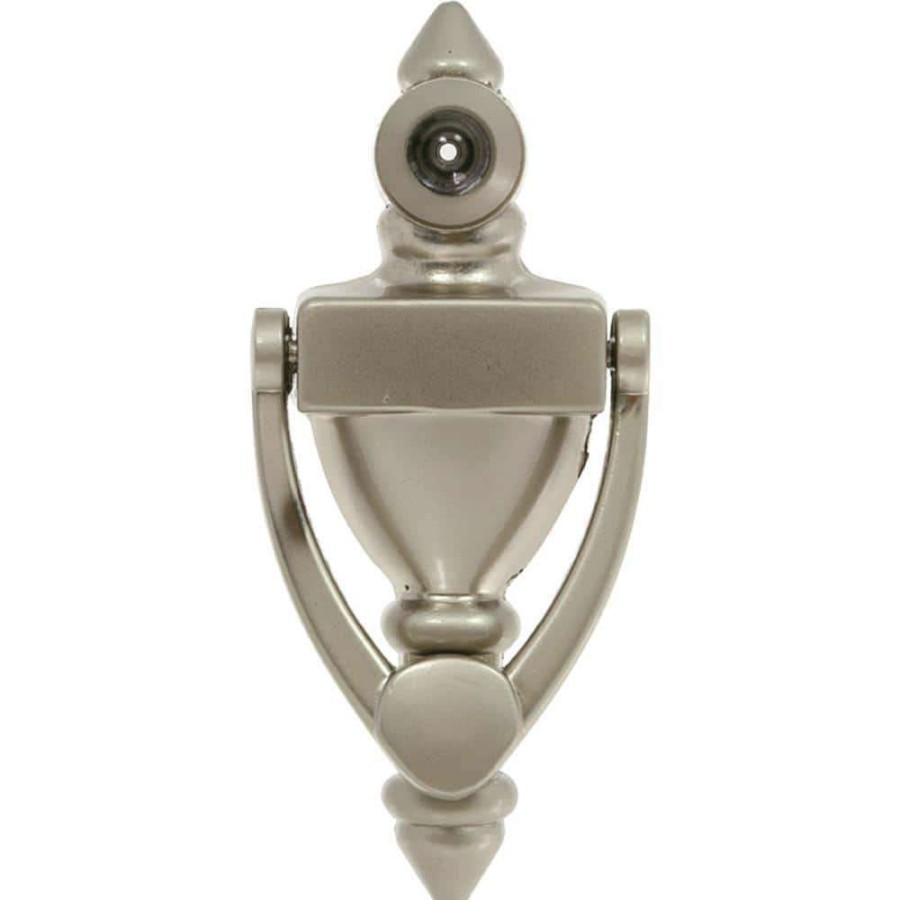 Door Hardware * | Delaney Hardware 1.75 In. X 4 In. Satin Nickel Door Knocker With Viewer