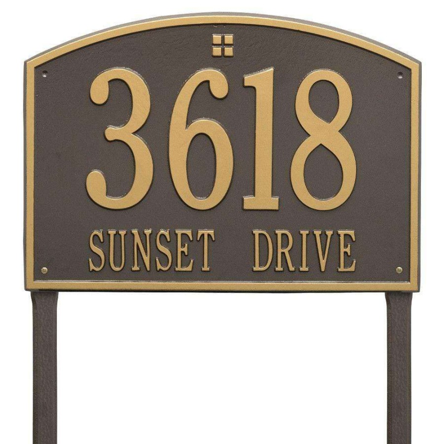 Mailboxes * | Whitehall Products Cape Charles Estate Rectangular Bronze/Gold Lawn 2-Line Address Plaque