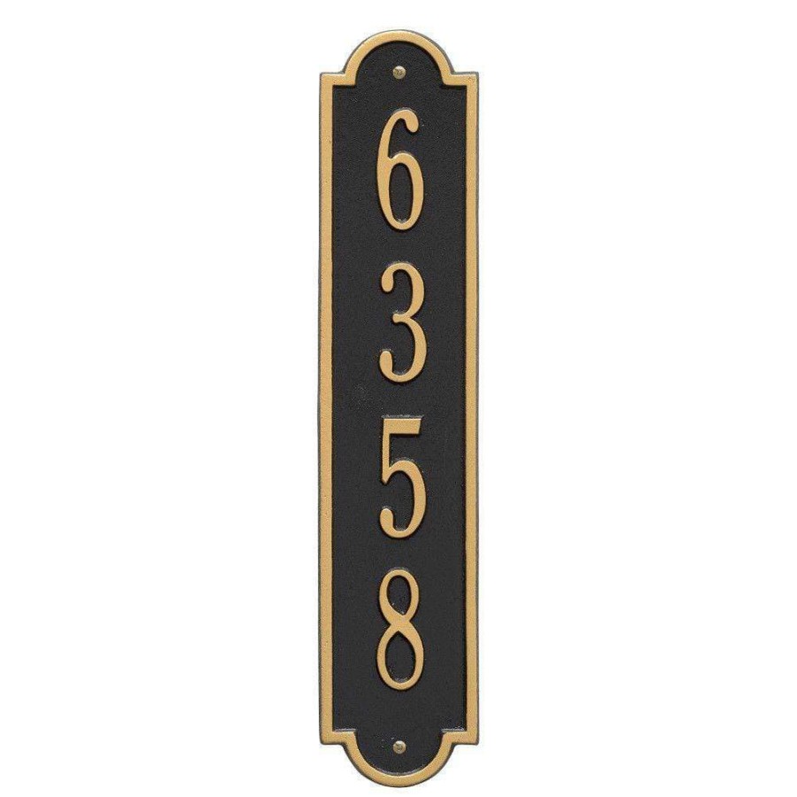 Mailboxes * | Whitehall Products Richmond Standard Rectangular Black/Gold Wall 1-Line Vertical Address Plaque