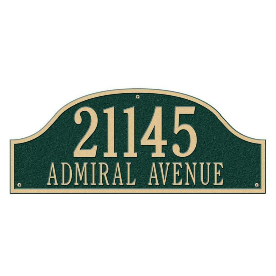 Mailboxes * | Whitehall Products Admiral Estate Arch Green/Gold Wall Two Line Address Plaque