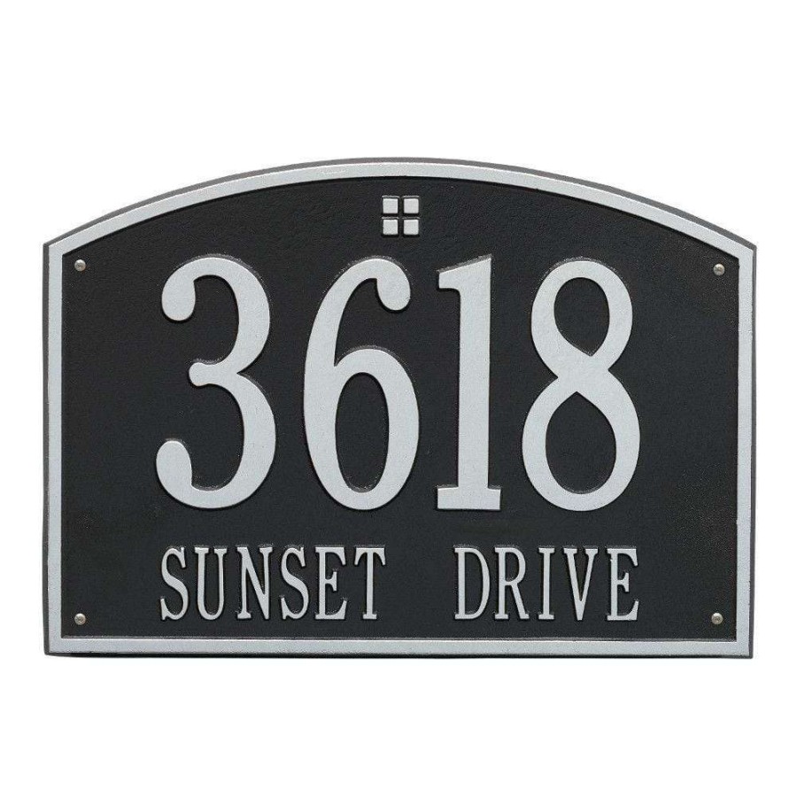 Mailboxes * | Whitehall Products Cape Charles Rectangular Estate Black/Silver Wall 2-Line Address Plaque