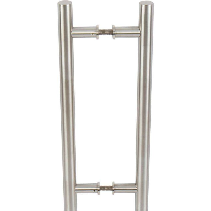 Door Hardware * | Delaney Hardware 15-3/4 In. Brushed Steel Barn Door Hardware Double Sided Round Pull Handle