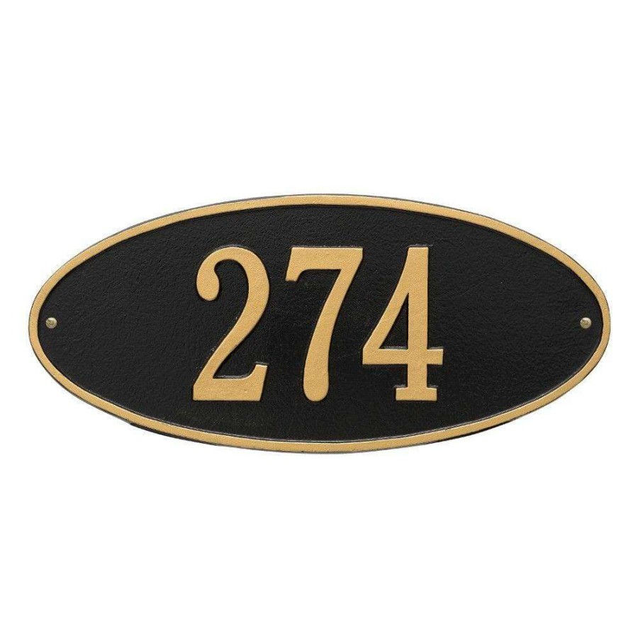 Mailboxes * | Whitehall Products Madison Standard Oval Black/Gold Wall 1-Line Address Plaque