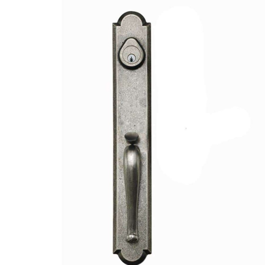 Door Hardware * | Delaney Hardware Sandcast Collection Valero Aged Pewter Single Cylinder Deadbolt Entry Door Handleset With Tulum Knob Inside Trim