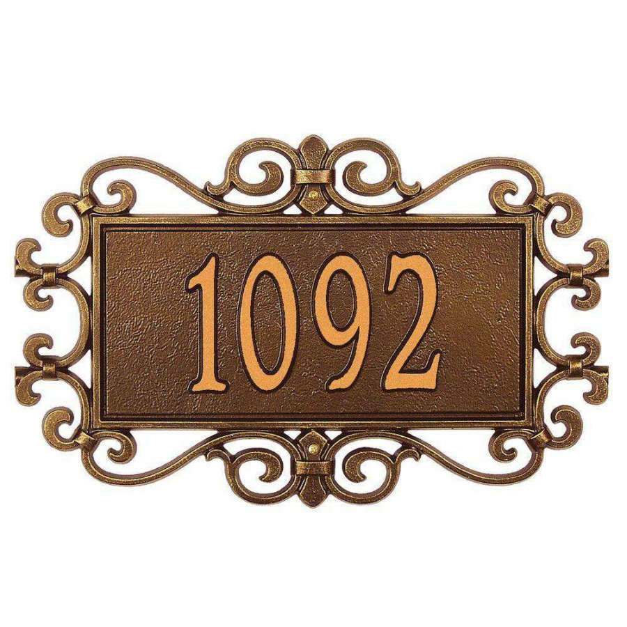 Mailboxes * | Whitehall Products Mears Fretwork Rectangular Antique Copper Standard Wall One Line Address Plaque