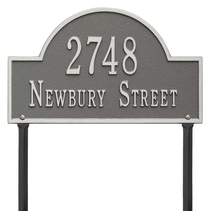 Mailboxes * | Whitehall Products Arch Marker Standard Pewter/Silver Lawn 2-Line Address Plaque