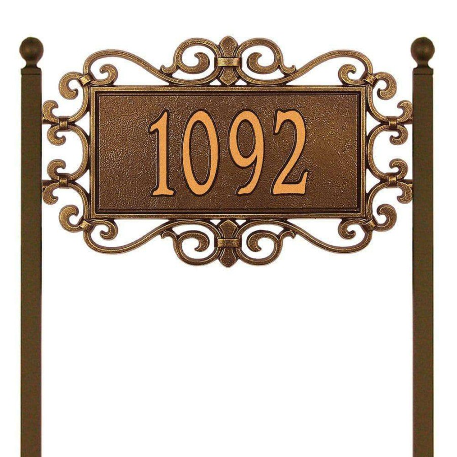 Mailboxes * | Whitehall Products Mears Fretwork Oval Antique Copper Standard Lawn One Line Address Plaque