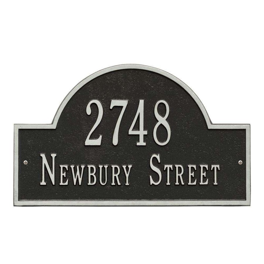 Mailboxes * | Whitehall Products Arch Marker Standard Black/Silver Wall 2-Line Address Plaque