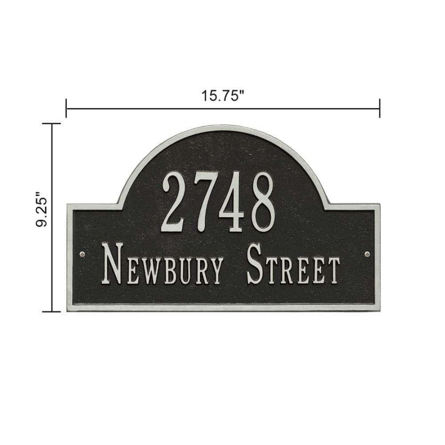 Mailboxes * | Whitehall Products Arch Marker Standard Black/Silver Wall 2-Line Address Plaque