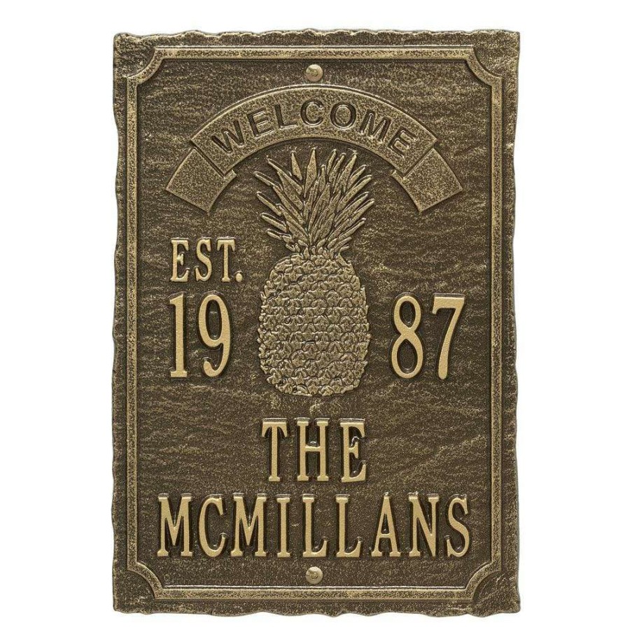 Mailboxes * | Whitehall Products Antebellum Welcome Rectangular Standard Wall 3-Line Anniversary Personalized Plaque In Antique Brass