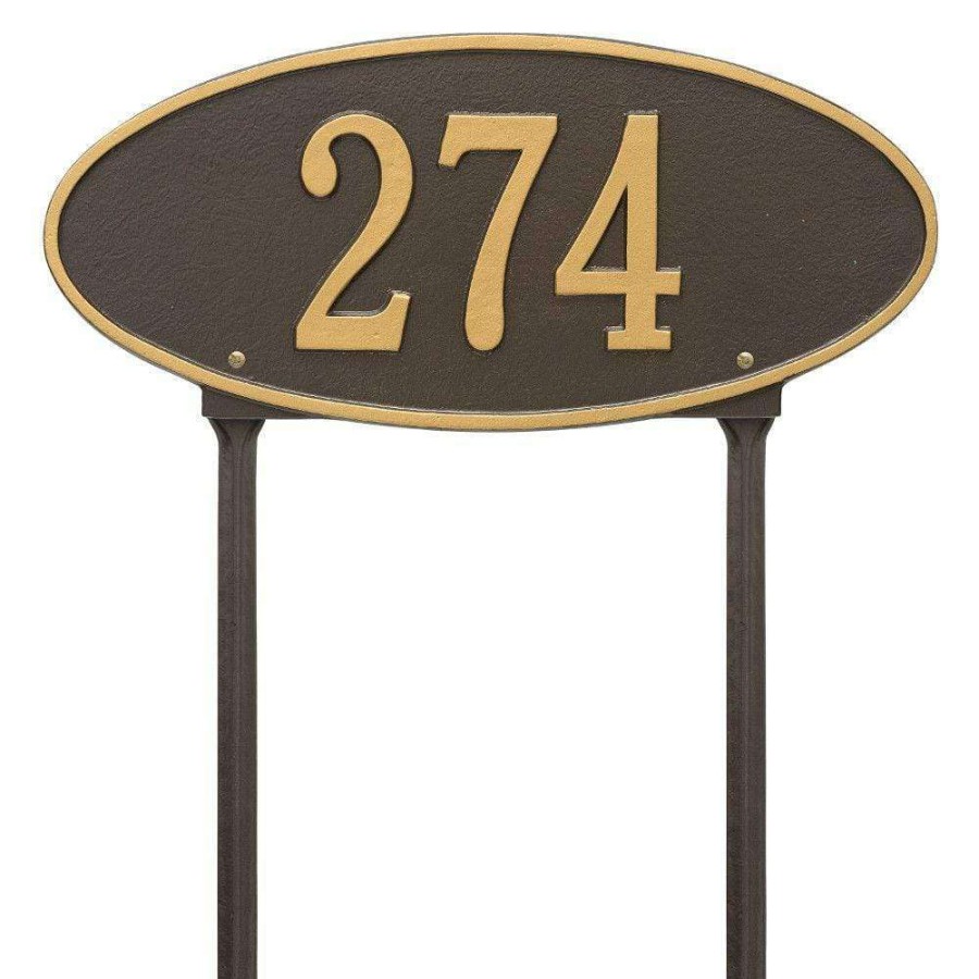 Mailboxes * | Whitehall Products Madison Oval Standard Lawn 1-Line Address Plaque Bronze/Gold