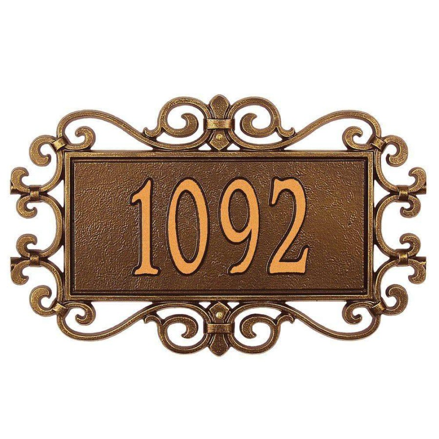 Mailboxes * | Whitehall Products Mears Fretwork Rectangular Antique Copper Estate Wall One Line Address Plaque