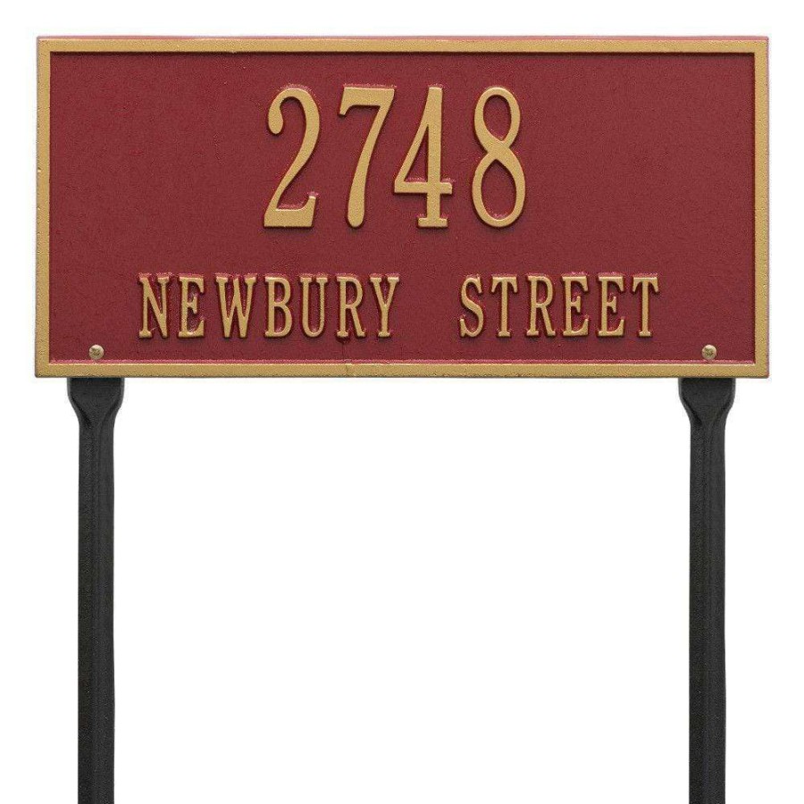 Mailboxes * | Whitehall Products Hartford Rectangular Red/Gold Standard Lawn 2-Line Address Plaque