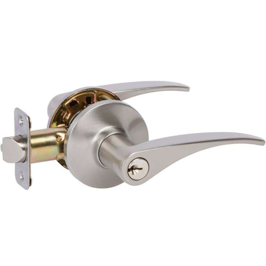 Door Hardware * | Delaney Hardware Contemporary Dayton Satin Nickel Keyed Entry Door Handle