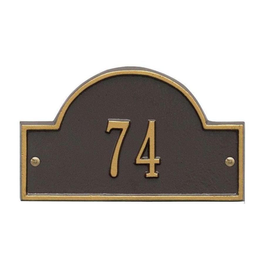 Mailboxes * | Whitehall Products Arch Marker Petite Bronze/Gold Wall 1-Line Address Plaque