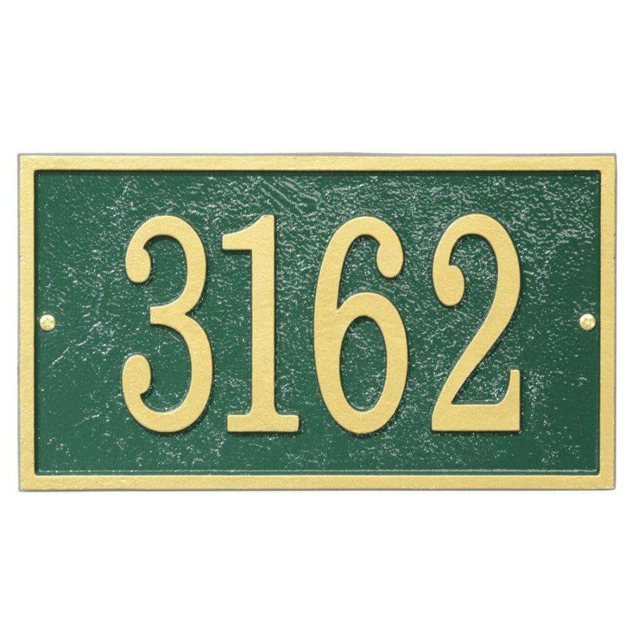 Mailboxes * | Whitehall Products Fast And Easy Rectangle House Number Plaque, Green/Gold