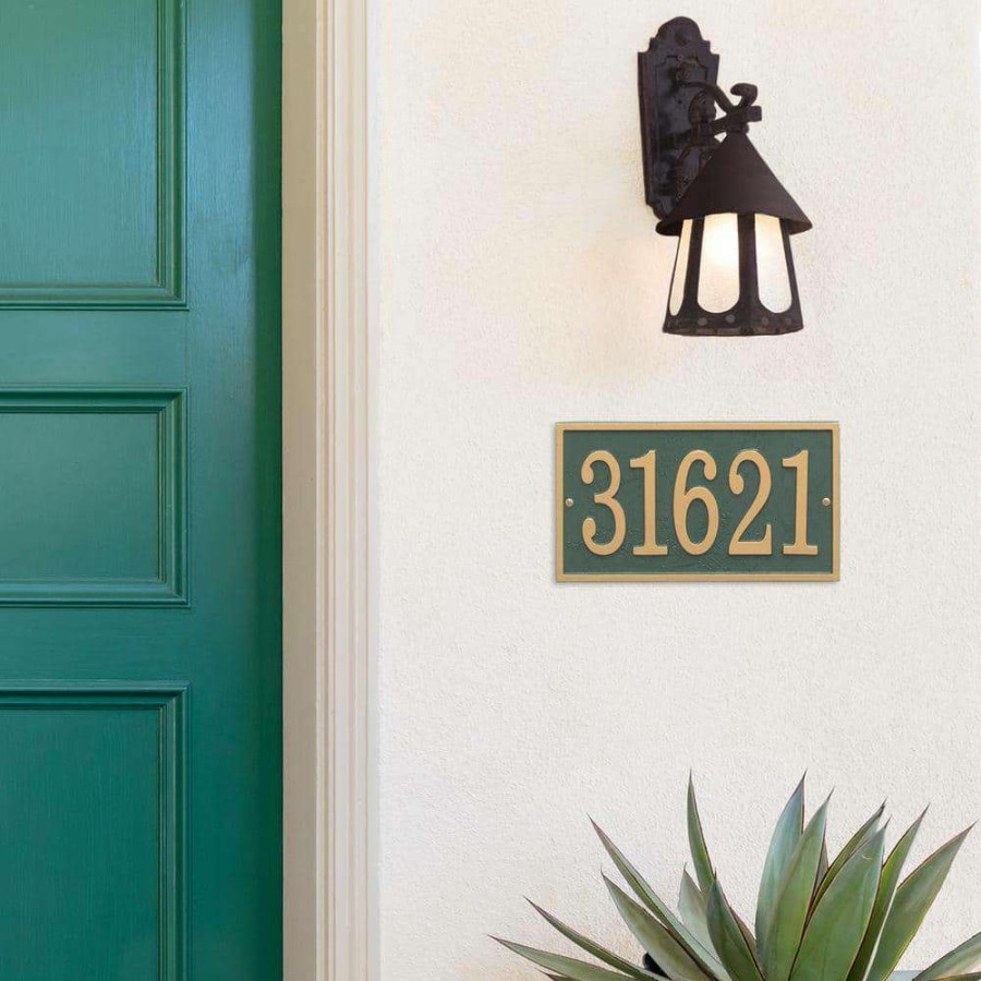 Mailboxes * | Whitehall Products Fast And Easy Rectangle House Number Plaque, Green/Gold