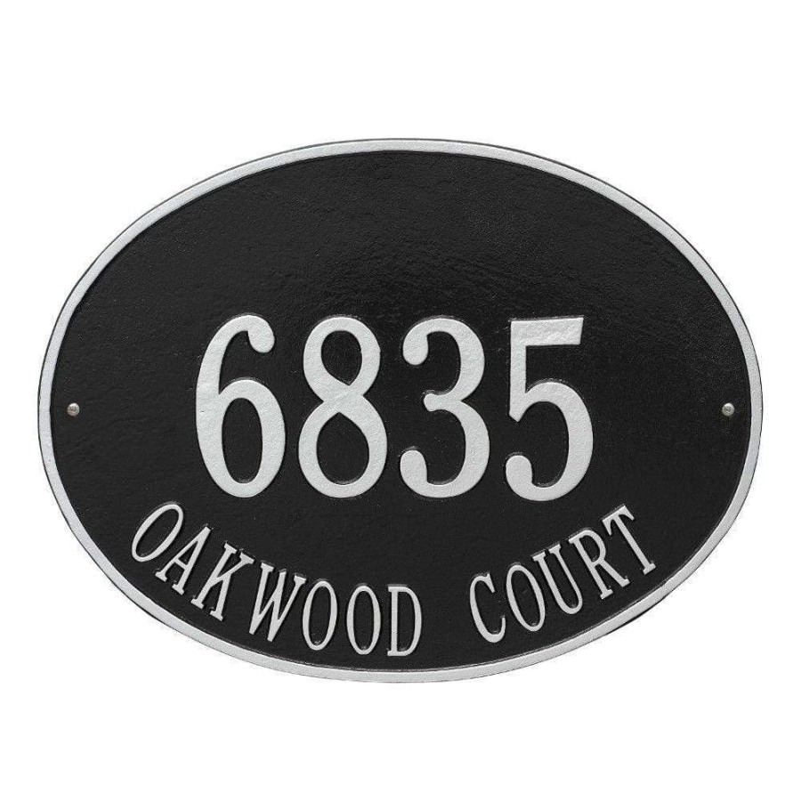 Mailboxes * | Whitehall Products Hawthorne Estate Oval Black/Silver Wall 2-Line Address Plaque