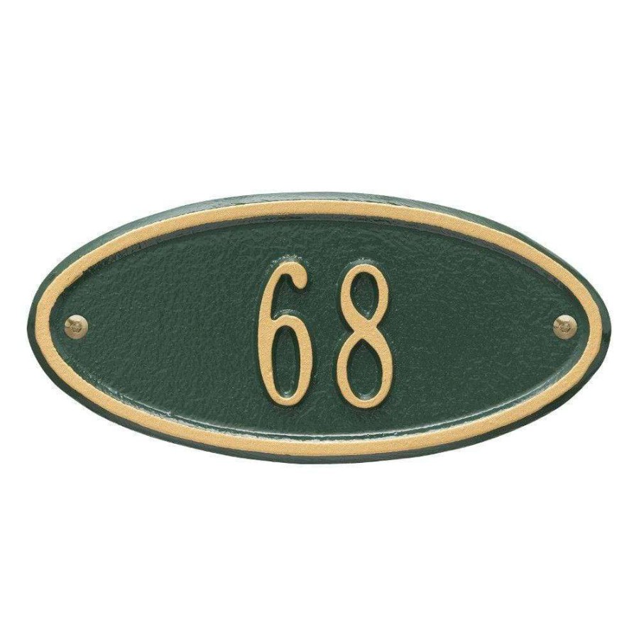 Mailboxes * | Whitehall Products Madison Petite Oval Green/Gold Wall 1-Line Address Plaque