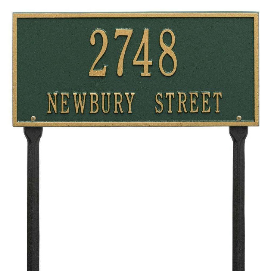 Mailboxes * | Whitehall Products Hartford Rectangular Green/Gold Standard Lawn 2-Line Address Plaque