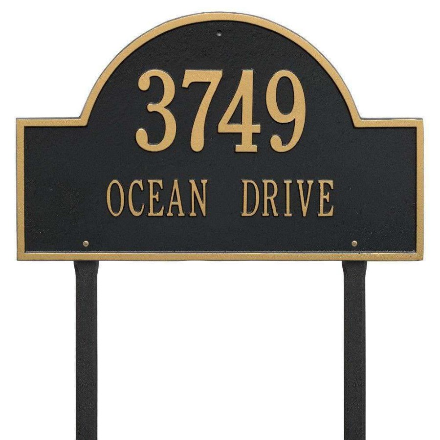 Mailboxes * | Whitehall Products Arch Marker Estate Black/Gold Lawn 2-Line Address Plaque