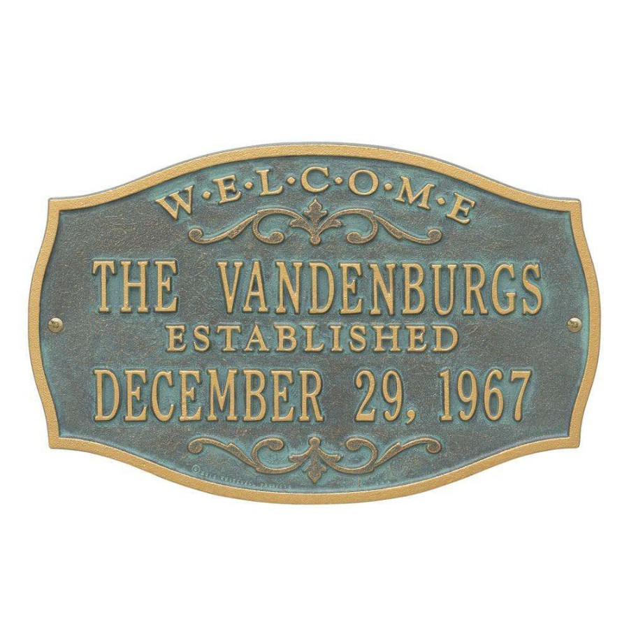 Mailboxes * | Whitehall Products Brookfield Welcome Rectangular Standard Wall 2-Line Anniversary Personalized Plaque In Bronze/Verdi