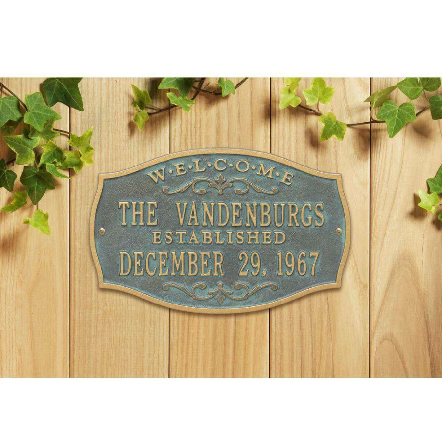 Mailboxes * | Whitehall Products Brookfield Welcome Rectangular Standard Wall 2-Line Anniversary Personalized Plaque In Bronze/Verdi