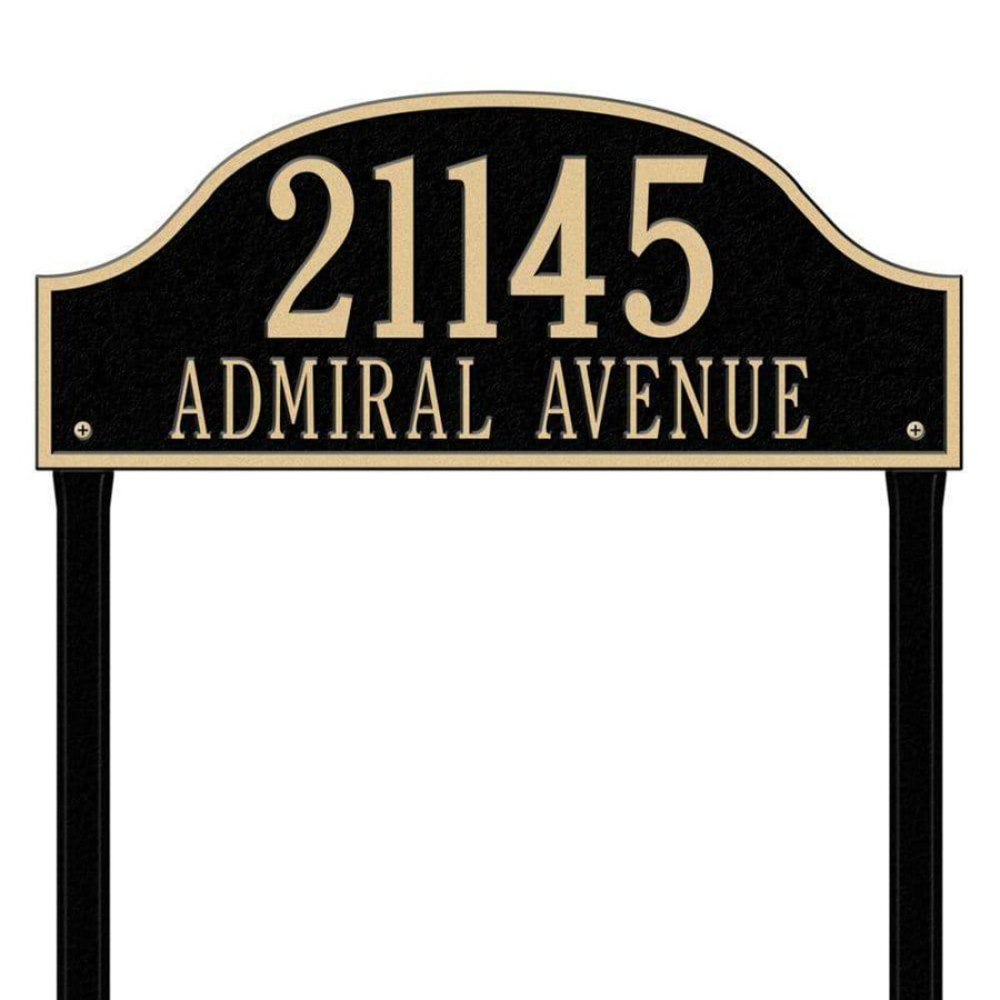 Mailboxes * | Whitehall Products Admiral Estate Arch Black/Gold Lawn Two Line Address Plaque