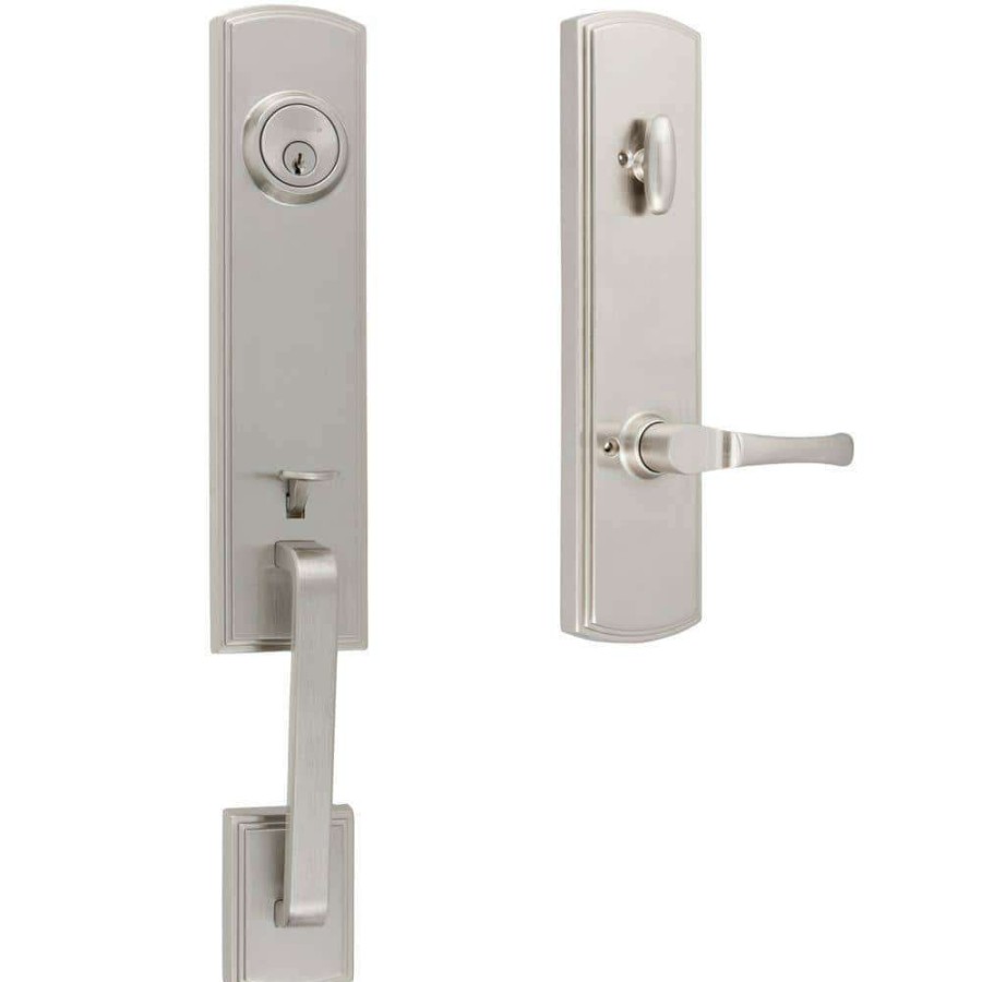 Door Hardware * | Delaney Hardware Italian Collection Briona Satin Nickel Dummy Door Handleset With Artino Interior Right-Hand