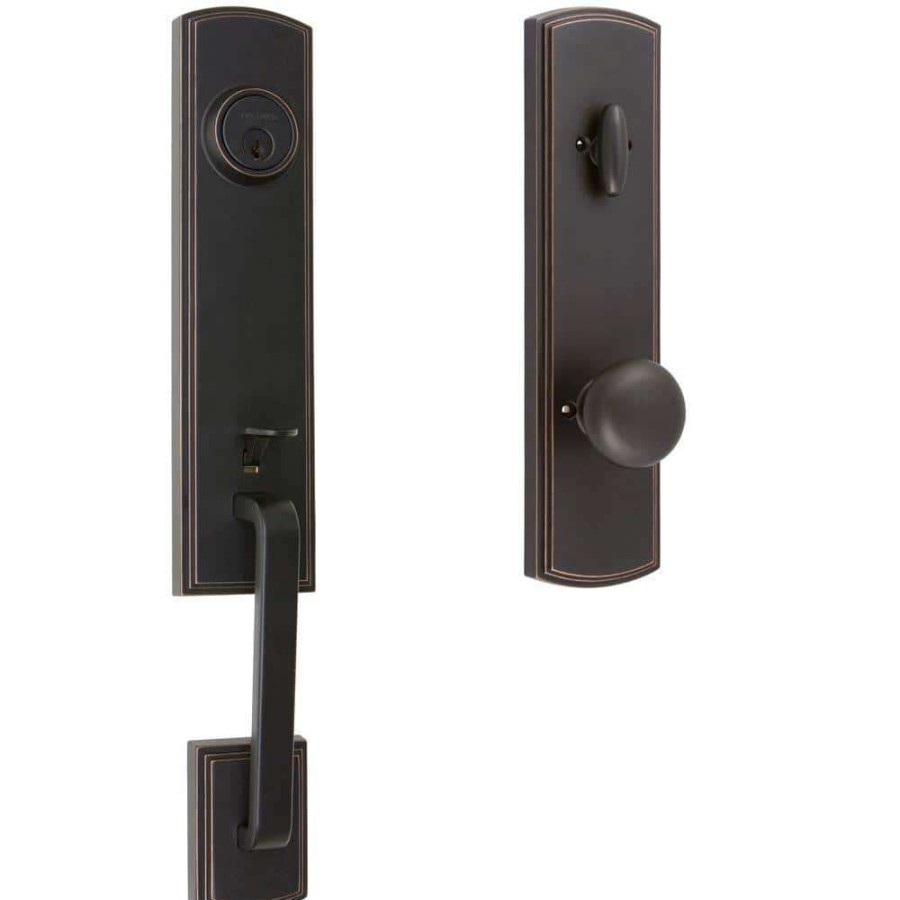 Door Hardware * | Delaney Hardware Italian Collection Briona Single Cylinder Edged Bronze Door Handleset With Santo Interior For Right-Hand Door