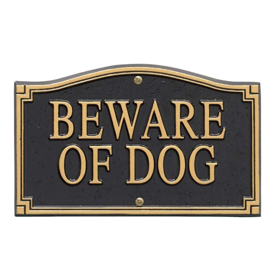 Mailboxes * | Whitehall Products Black/Gold Beware Of Dog Statement Plaque