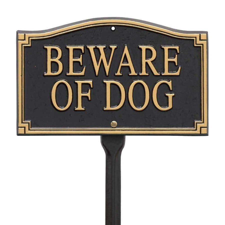 Mailboxes * | Whitehall Products Black/Gold Beware Of Dog Statement Plaque