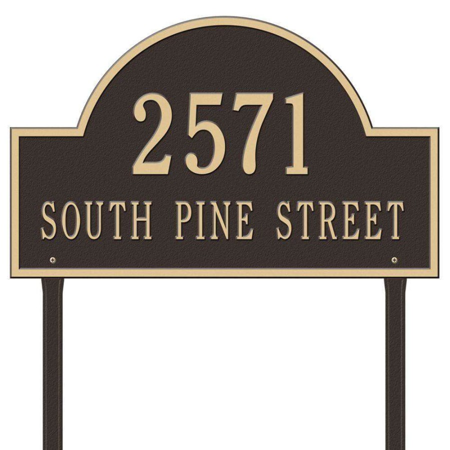 Mailboxes * | Whitehall Products Arch Marker Estate Lawn 2-Line Address Plaque Bronze/Gold