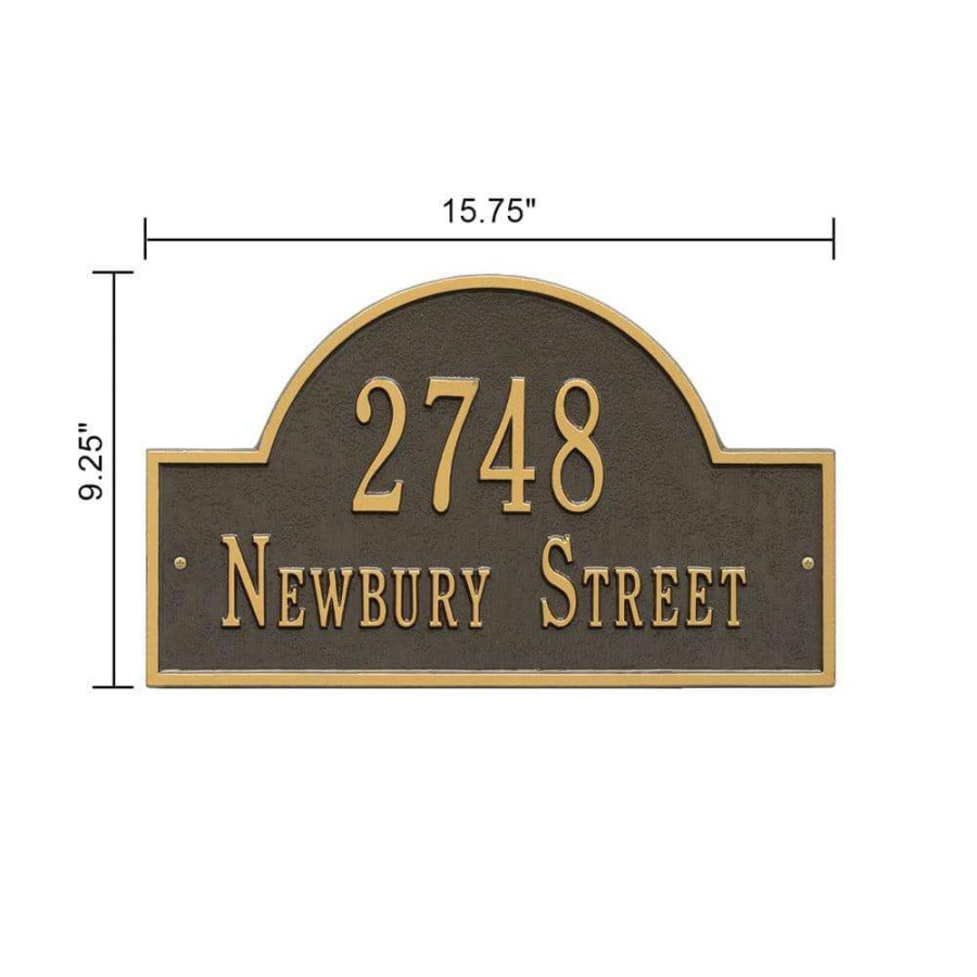 Mailboxes * | Whitehall Products Arch Marker Standard Bronze/Gold Wall 2-Line Address Plaque