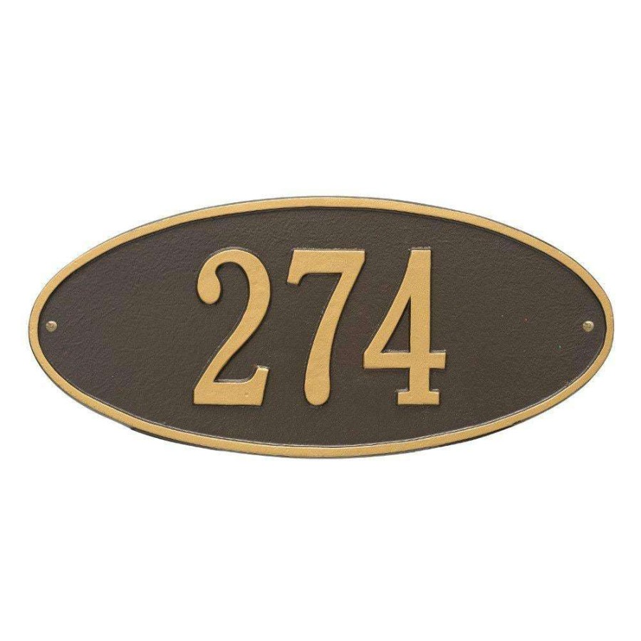 Mailboxes * | Whitehall Products Madison Standard Oval Bronze/Gold Wall 1-Line Address Plaque