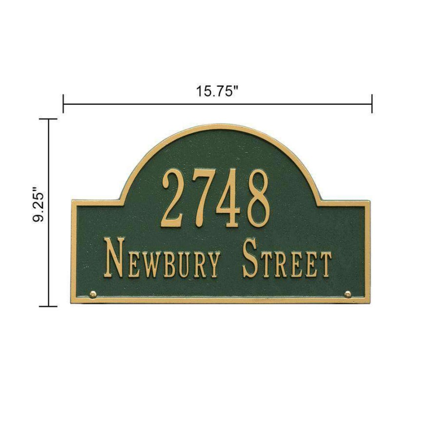 Mailboxes * | Whitehall Products Arch Marker Standard Green/Gold Lawn 2-Line Address Plaque