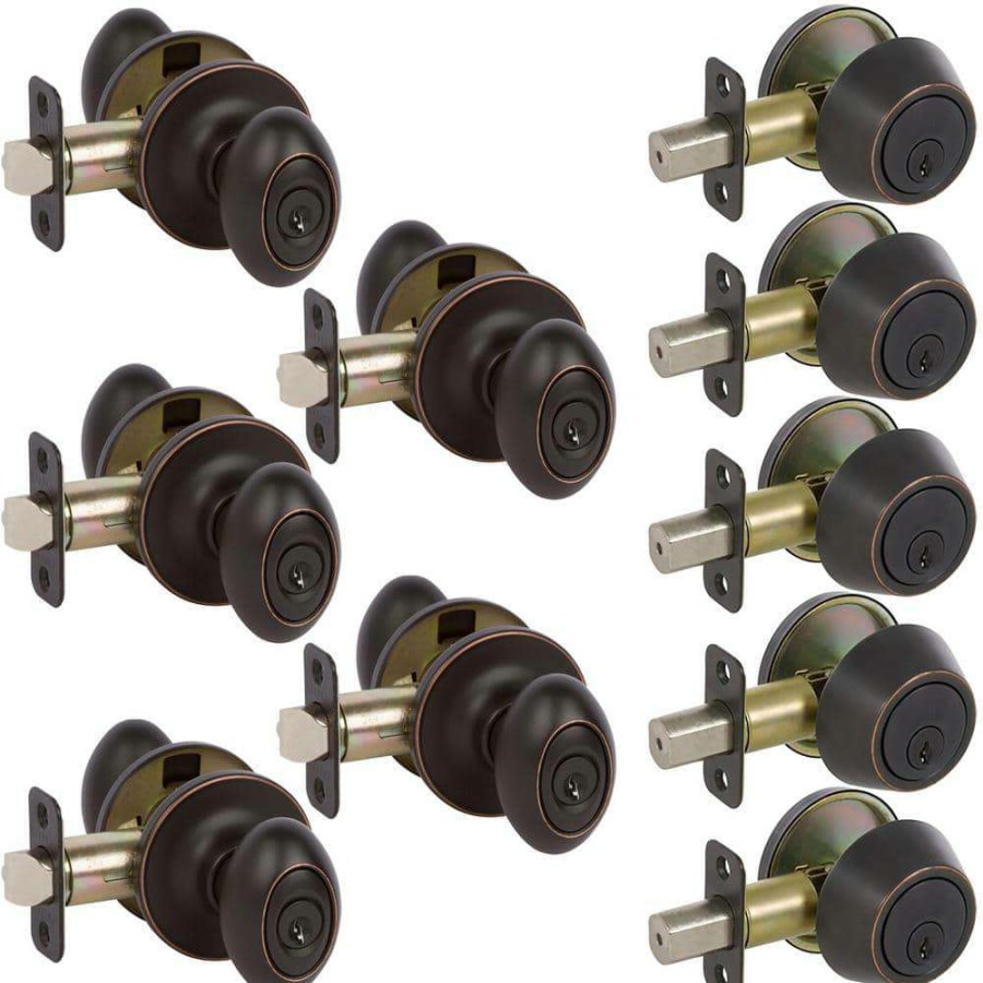 Door Hardware * | Delaney Hardware Carlyle Edged Oil Rubbed Bronze Knobs Combo Pack Callan Edged Oil Rub Bronze Single Cylinder Deadbolts