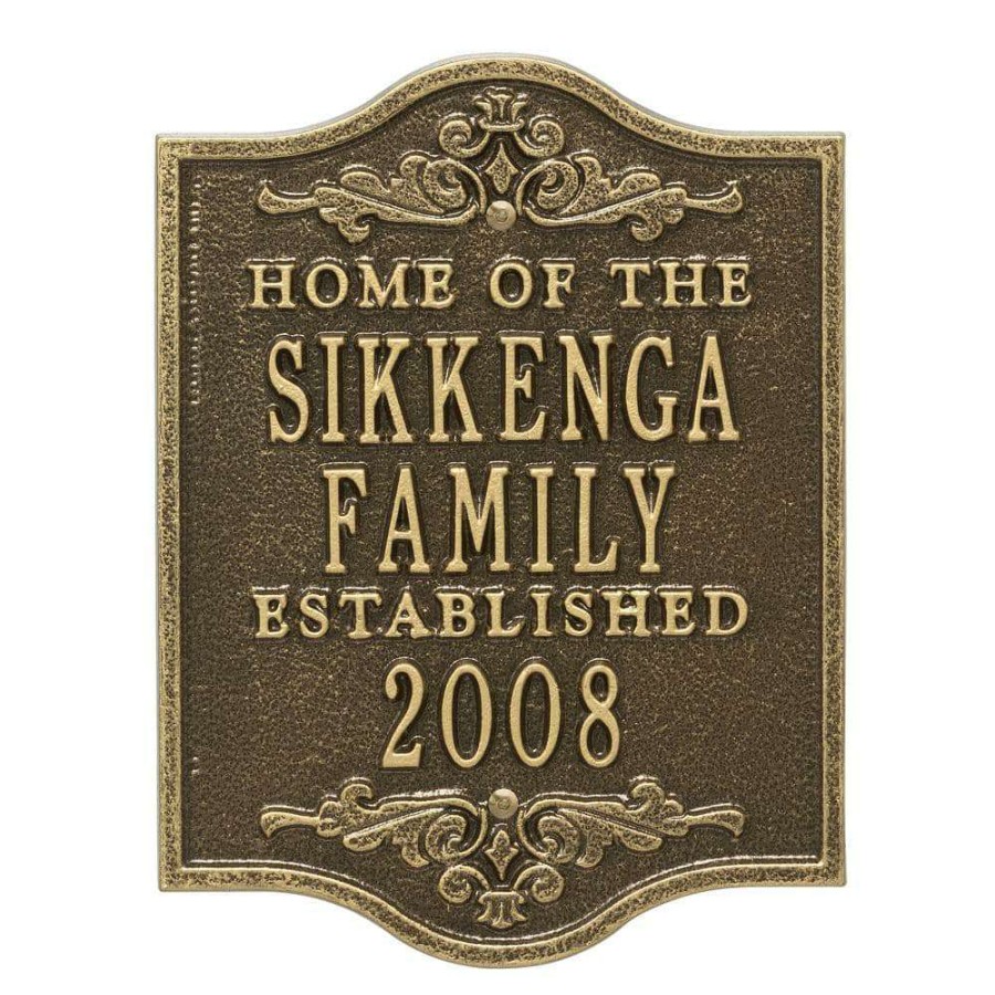 Mailboxes * | Whitehall Products Buena Vista Square Standard Wall 3-Line Anniversary Wedding Personalized Plaque In Antique Brass