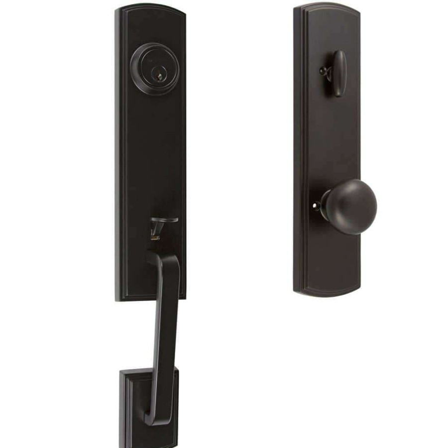 Door Hardware * | Delaney Hardware Briona Black Single Cylinder Deadbolt Entry Door Handleset With Santo Mushroom Style Interior Knob