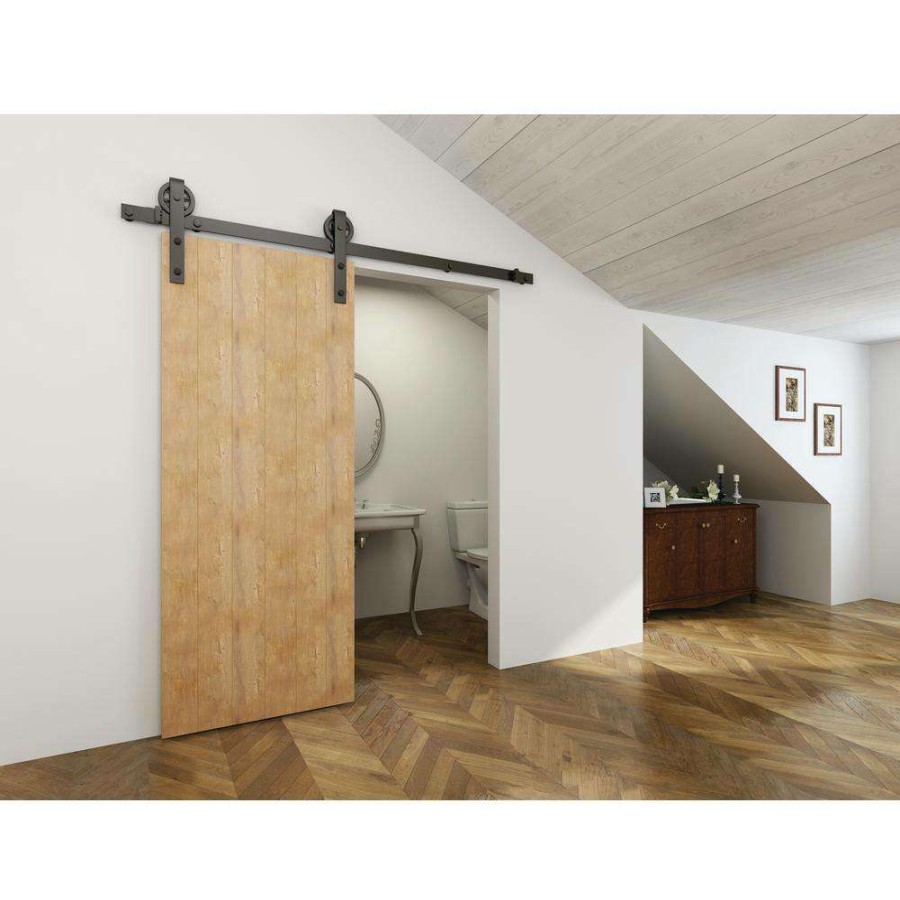 Door Hardware * | Delaney Hardware 5000 Series 6 Ft. Black Wagon Wheel Style Rollers Barn Door Hardware Kit