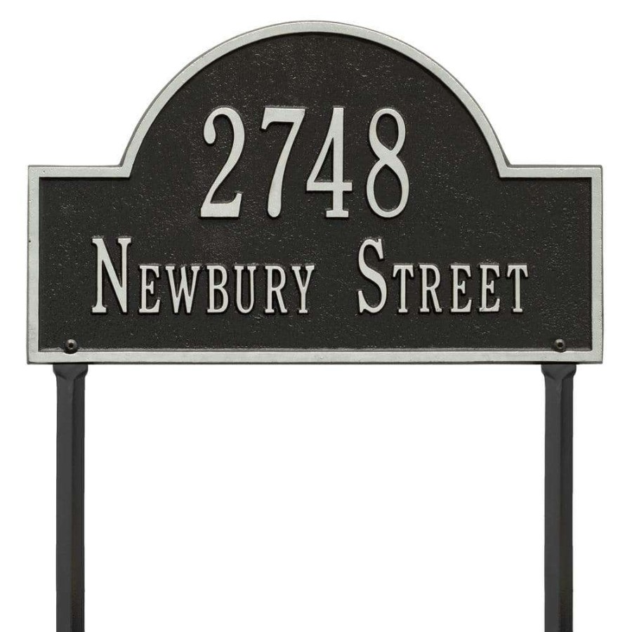 Mailboxes * | Whitehall Products Arch Marker Standard Black/Silver Lawn 2-Line Address Plaque