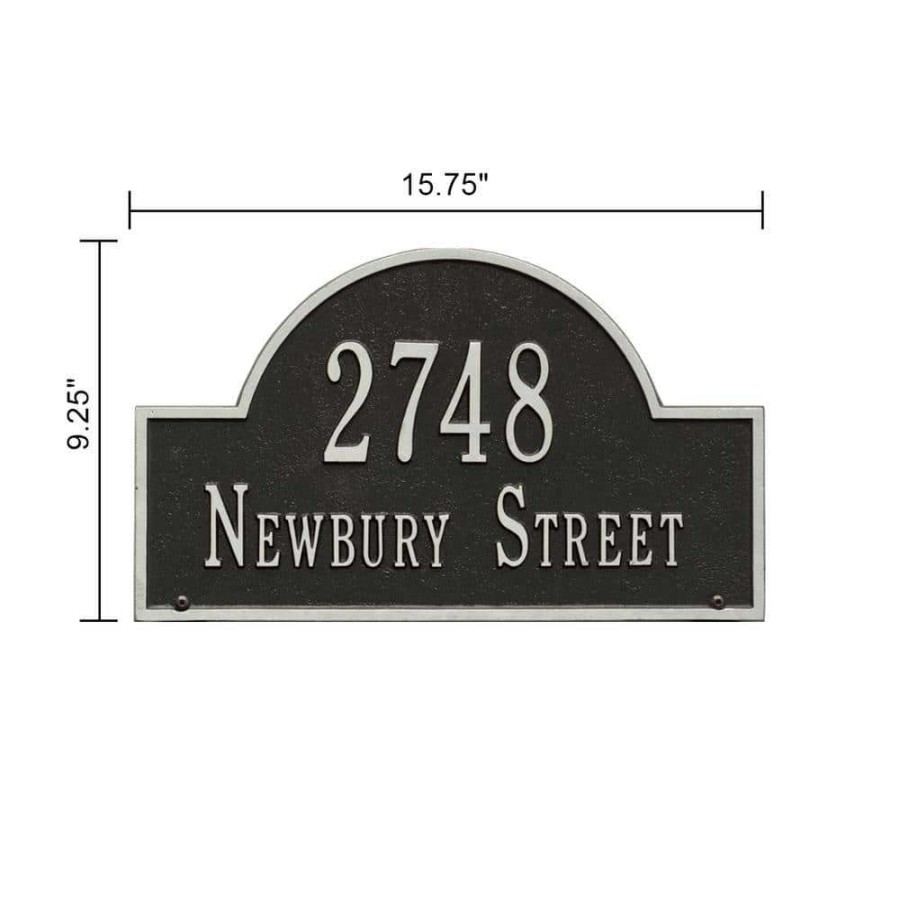 Mailboxes * | Whitehall Products Arch Marker Standard Black/Silver Lawn 2-Line Address Plaque