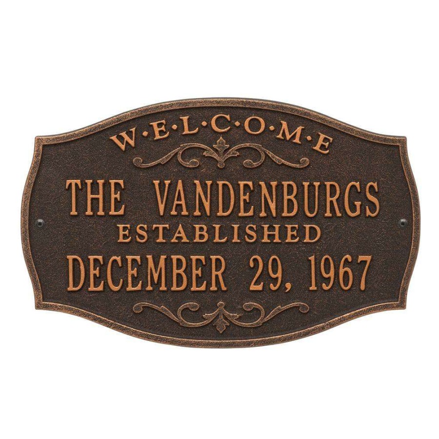 Mailboxes * | Whitehall Products Brookfield Welcome Rectangular Standard Wall 2-Line Anniversary Personalized Plaque In Oil-Rubbed Bronze