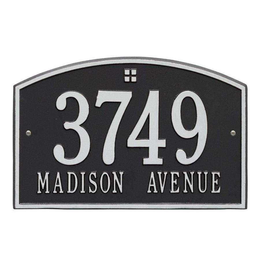 Mailboxes * | Whitehall Products Cape Charles Standard Rectangular Black/Silver Wall 2-Line Address Plaque