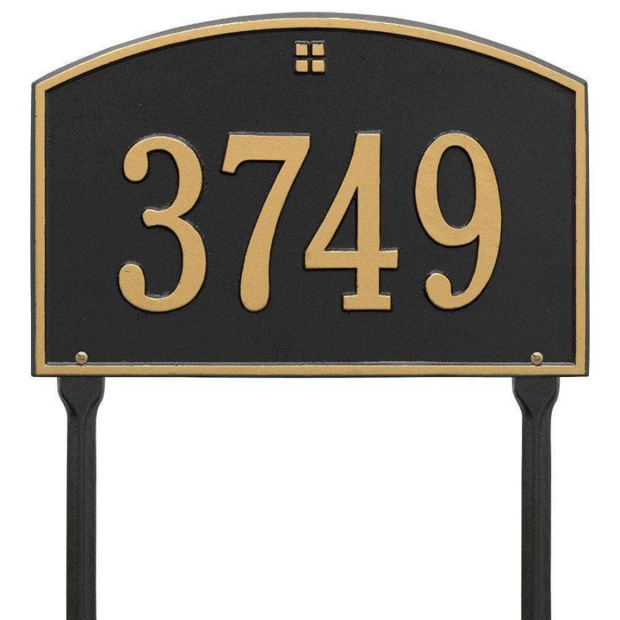 Mailboxes * | Whitehall Products Cape Charles Standard Rectangular Black/Gold Lawn 1-Line Address Plaque